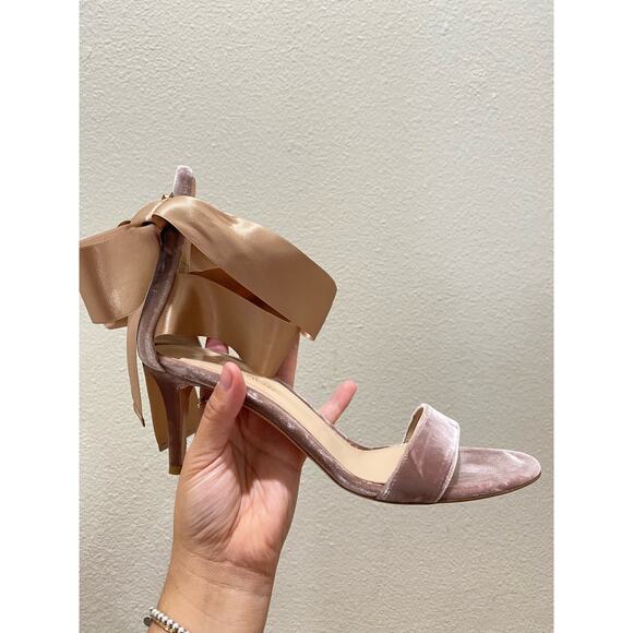 Gianvito Rossi Light Pink Velvet Heels Bow Ribbon Ankle Tie size 9.5 - Picture 10 of 10